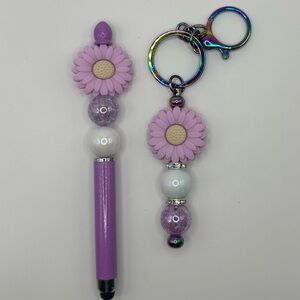 Purple Flower STYLUS/Pen and KEYCHAIN Set